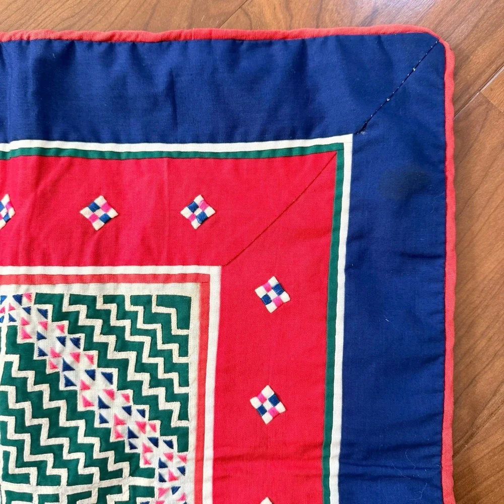 Vintage Hmong? Asian Embroidered Handmade Folk Wall Art Quilt Block Pillow 18